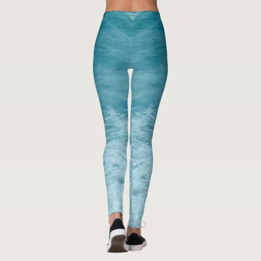 Lichtblauw Muziek Ocean Waves Inspirerend Leggings (Achterkant)