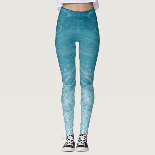 Lichtblauw Muziek Ocean Waves Inspirerend Leggings (Voorkant)