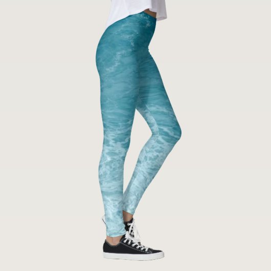 Lichtblauw Muziek Ocean Waves Inspirerend Leggings (Rechts)
