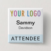 Lichtblauw Naam Deelnemer Badge Event Logo Square Vierkante Button 5,1 Cm (Voorkant)