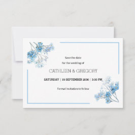 Lichtblauw Natuurlijk Aquarel Bloem Bruiloft Save The Date