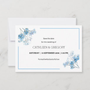 Lichtblauw Natuurlijk Aquarel Bloem Bruiloft Save The Date