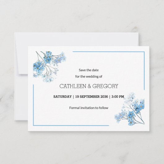 Lichtblauw Natuurlijk Aquarel Bloem Bruiloft Save The Date (Voorkant)