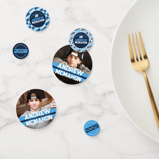 Lichtblauw & Navy Afstuderen foto gepersonaliseerd Confetti (Groep)