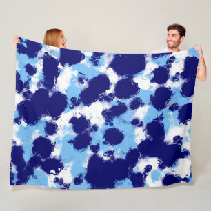 Lichtblauw, Navy en Wit Abstract Fleece Deken