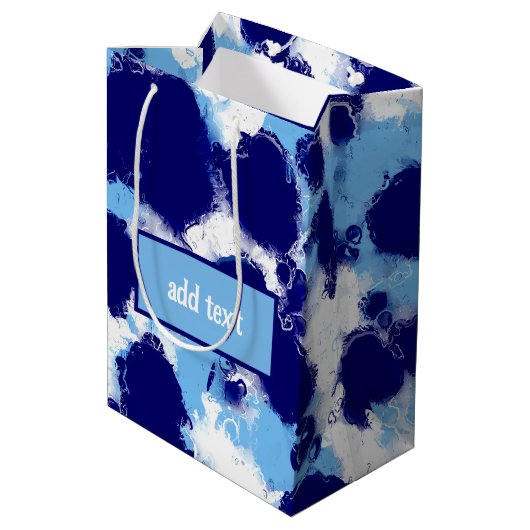 Lichtblauw, Navy en Wit Abstract Medium Cadeauzakje (Achterkant Gekanteld)