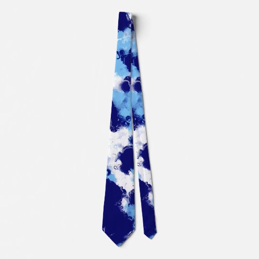 Lichtblauw, Navy en Wit Abstract Stropdas (Voorkant)