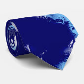 Lichtblauw, Navy en Wit Abstract Stropdas (Opgerold)
