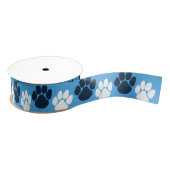 Lichtblauw & Navy Herhalende Pawprint Grosgrain Lint (Spoel)