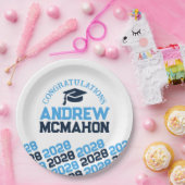 Lichtblauw & Navy op Wit Half Herhaal Afstuderen Papieren Bordje (Feest)