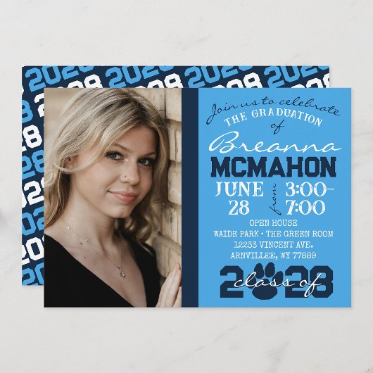 Lichtblauw & Navy Pawprint Afstuderen Foto Kaart