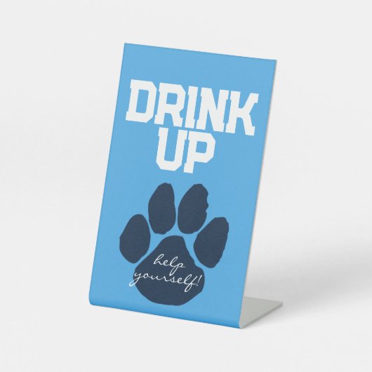 Lichtblauw & Navy Pawprint Drink Tafel Afstuderen Reclamebord Met Voetstuk (Voorkant)