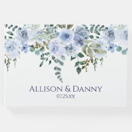 Lichtblauw & Navy Waterverf Bloemenbruiloft Gastenboek
