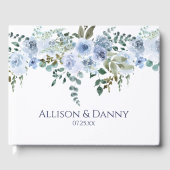 Lichtblauw & Navy Waterverf Bloemenbruiloft Gastenboek (Voorkant)