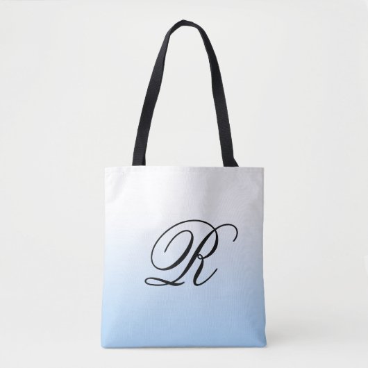 Lichtblauw ombre boven elke kleur met monogram tote bag (Voorkant)