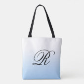 Lichtblauw ombre boven elke kleur met monogram tote bag (Achterkant)