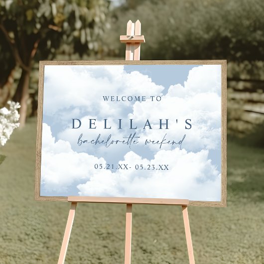 Lichtblauw "On Cloud Nine" Bachelorette Welkom Poster