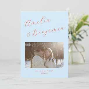 Lichtblauw Oranje Vet Script Koppelnamen Trouwen Save The Date