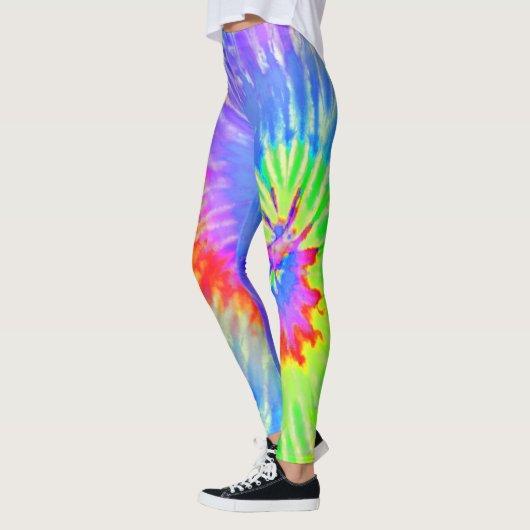 Lichtblauw & Paarse Psychedelic Starburst Tie Dye Leggings (Links)