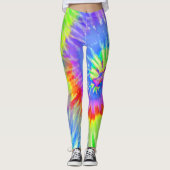 Lichtblauw & Paarse Psychedelic Starburst Tie Dye Leggings (Voorkant)