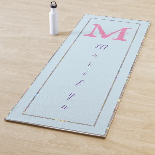 Lichtblauw Paarse Roze Modern Chique Trendy Monogr Yogamat (In situ)
