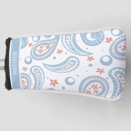 Lichtblauw Paisley Patroon Dames Golfheadcover (Voorkant)
