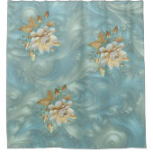 Lichtblauw palet op een Brons Gold Barogue ontwerp Douchegordijn (Voorkant)