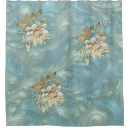 Lichtblauw palet op een Brons Gold Barogue ontwerp Douchegordijn