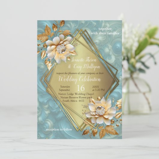 Lichtblauw palet op een Brons Gold Barogue ontwerp Kaart (Staand voorkant)