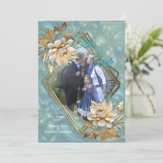 Lichtblauw palet op een Brons Gold Barogue ontwerp Kaart (Staand voorkant)