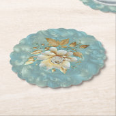 Lichtblauw palet op een Brons Gold Barogue ontwerp Kartonnen Onderzetters (Gekanteld)