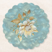 Lichtblauw palet op een Brons Gold Barogue ontwerp Kartonnen Onderzetters (Voorkant)