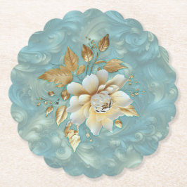 Lichtblauw palet op een Brons Gold Barogue ontwerp Kartonnen Onderzetters