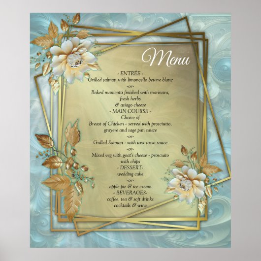 Lichtblauw palet op een Brons Gold Barogue ontwerp Poster (Voorkant)