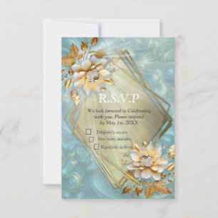Lichtblauw palet op een Brons Gold Barogue ontwerp RSVP Kaartje