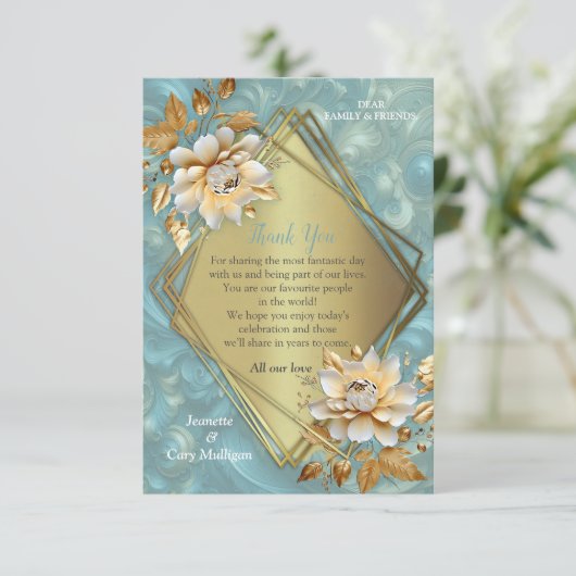 Lichtblauw palet op een Brons Gold Barogue ontwerp RSVP Kaartje (Staand voorkant)