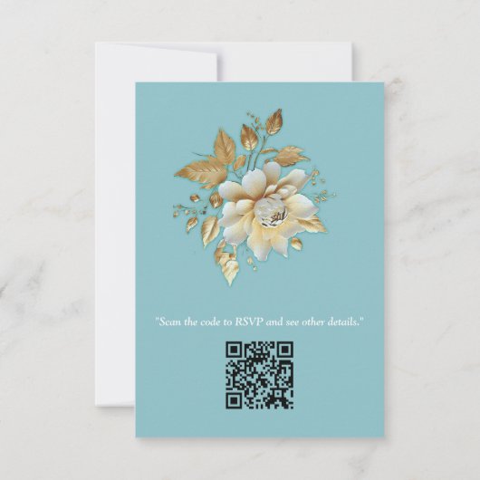 Lichtblauw palet op een Brons Gold Barogue ontwerp RSVP Kaartje (Achterkant)