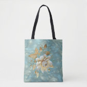 Lichtblauw palet op een Brons Gold Barogue ontwerp Tote Bag (Voorkant)