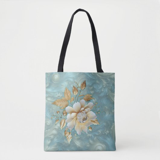 Lichtblauw palet op een Brons Gold Barogue ontwerp Tote Bag (Voorkant)