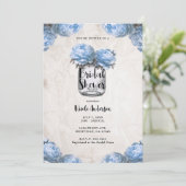 Lichtblauw Peony Mason Jar Rustiek Vrijgezellenfee Kaart (Staand voorkant)