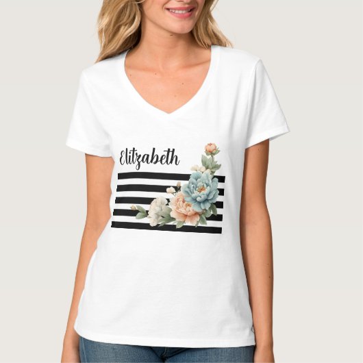 Lichtblauw Peony T-shirt (Voorkant)