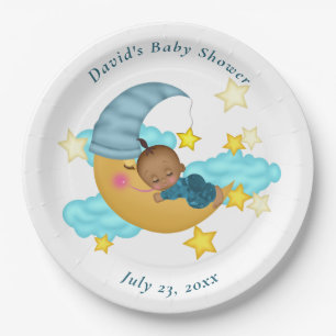 Lichtblauw Pet Baby op een Moon Paper Bord