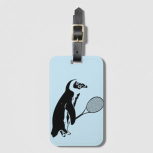 Lichtblauw pinguïn tennis bagagelabel
