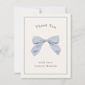 Lichtblauw Plaid Bow Elegant Baby shower Bedankkaart (Voorkant)