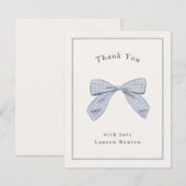 Lichtblauw Plaid Bow Elegant Baby shower Bedankkaart (Voorkant / Achterkant)