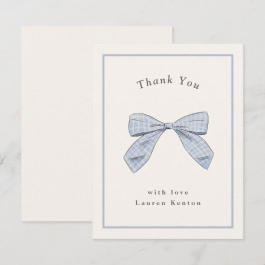 Lichtblauw Plaid Bow Elegant Baby shower Bedankkaart (Voorkant / Achterkant)