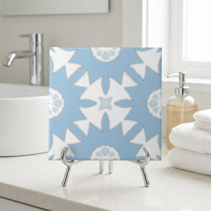 Lichtblauw Portugees Azulejo Geometrisch Mozaïek Tegeltje