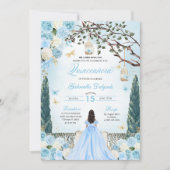 Lichtblauw Prinses Betoverde Tuin Quinceanera Kaart (Voorkant)