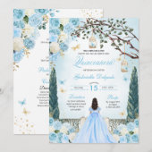 Lichtblauw Prinses Betoverde Tuin Quinceanera Kaart (Voorkant / Achterkant)