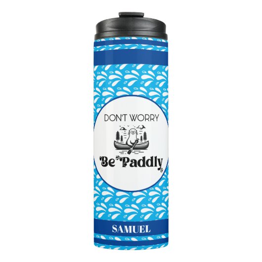 Lichtblauw Retro Patroon Kano Otter Aangepaste Naa Thermosbeker (Voorkant)